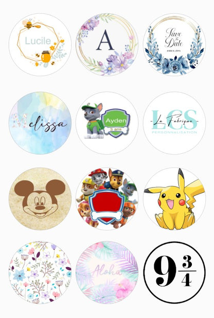 Lot de 15 Stickers personnalisées rond